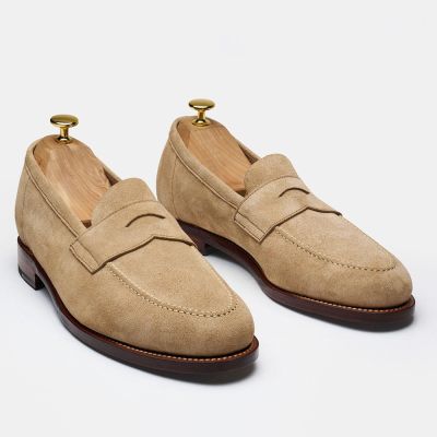 Mocasines Para Hombre Que Aumentan La Estatura | Zapatos Sin Cordones De Ante Color Arena Con Tacón De 5 cm