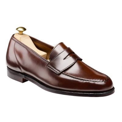 Zapatos de hombre con alzas - Mocasines clásicos de cordovan con concha marrón oscuro para hombre 6CM