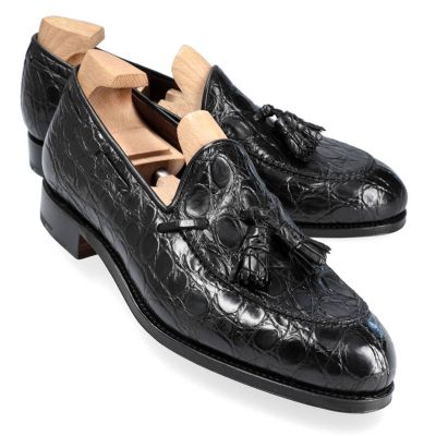 Zapatos con alza - Mocasines con borlas de cocodrilo negro hechos a mano de 6cm