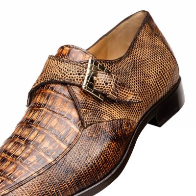 zapatos de hombre con alzas - Mocasines con alzas de piel de cocodrilo y lagarto en color camello de 6 CM
