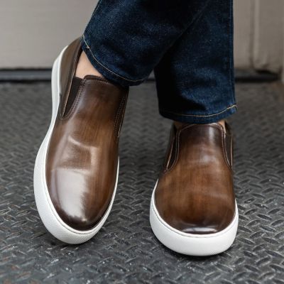 7cm Zapatos para parecer mas alto – Mocasines marrones de piel casual slip-on