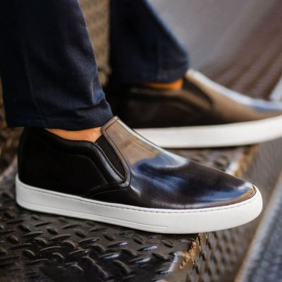 7cm Zapatos para parecer mas alto – Mocasines negros de piel brillante slip-on