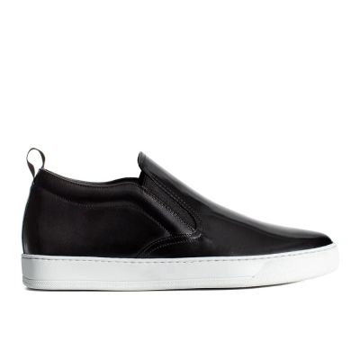 7cm Zapatos para parecer mas alto – Mocasines negros de piel brillante slip-on
