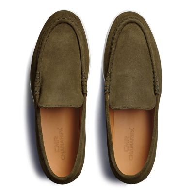 Calzado para aumentar estatura hombre 6 cm – Mocasines de ante verde oliva
