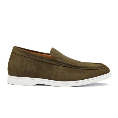 Calzado para aumentar estatura hombre 6 cm – Mocasines de ante verde oliva