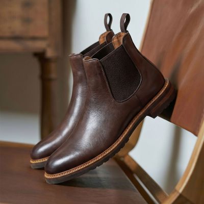 CMR CHAMARIPA Botas con Mayor Altura para Hombre | Botines Chelsea de Cuero Marrón Oscuro 7 CM