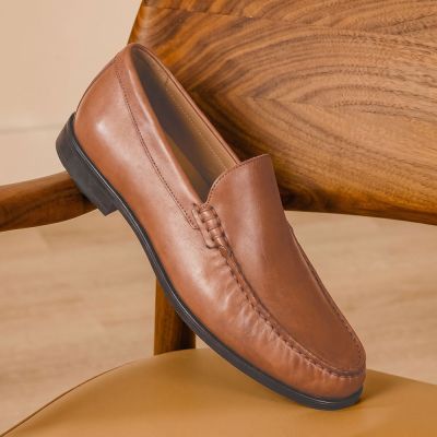 CMR CHAMARIPA Zapatos con Alzas para Hombre | Mocasines de Cuero Color Coñac 5 CM