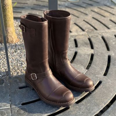 CMR CHAMARIPA Botas para Hombres Altos | Botas de Moto de Cuero Marrón Oscuro 7 CM