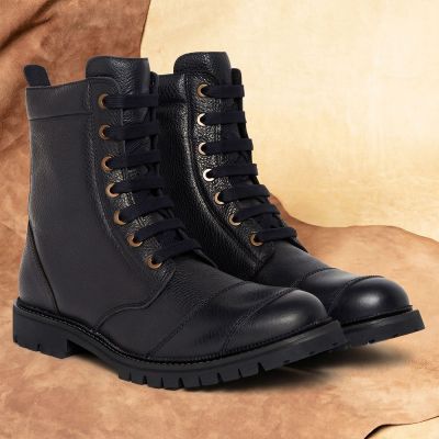 CMR CHAMARIPA Zapatos de Elevación para Hombre | Botas de Moto de Cuero Negro 7 CM