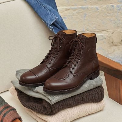 CMR CHAMARIPA Zapatos que Aumentan la Estatura para Hombre | Botas de Moto de Cuero Marrón 7 CM