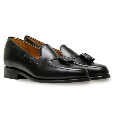 Mocasines con Alzas para Hombre CMR CHAMARIPA | Mocasines con Borlas en Piel Cordovan Negra 5 CM