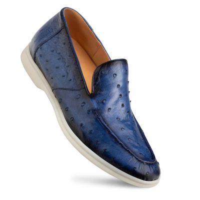 CMR CHAMARIPA Zapatos con Alzas para Hombre | Mocasines Slip-On de Cuero de Avestruz Azul 5 CM