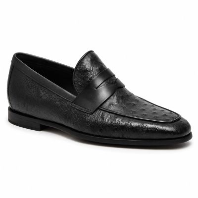 CMR CHAMARIPA Mocasines con Alzas para Hombre | Mocasines Penny de Cuero de Avestruz Negro 5 CM