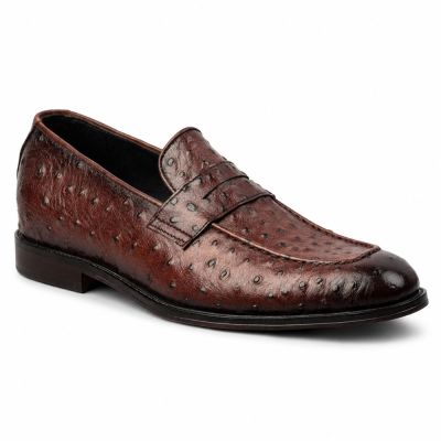 CMR CHAMARIPA Zapatos con Alzas para Hombre | Mocasines Penny de Cuero de Avestruz Marrón 5 CM