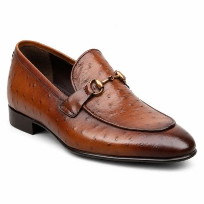 CMR CHAMARIPA Zapatos con Alzas para Hombre | Mocasines de Cuero de Avestruz Marrón 5 CM
