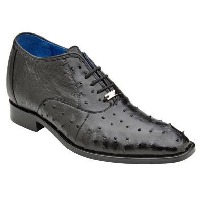 CMR CHAMARIPA Zapatos de Vestir con Alzas para Hombre | Zapatos Oxford de Cuero de Avestruz Negro 7 CM