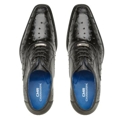 CMR CHAMARIPA Zapatos de Vestir con Alzas para Hombre | Zapatos Oxford de Cuero de Avestruz Negro 7 CM