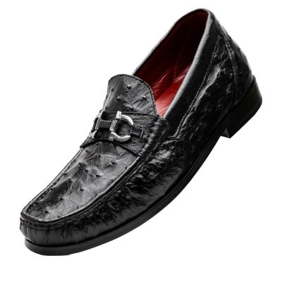 CMR CHAMARIPA Zapatos con Alzas para Hombre | Mocasines de Cuero de Avestruz Negro 5 CM