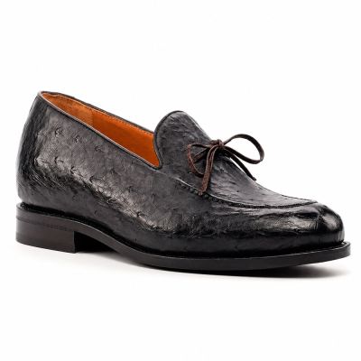 CMR CHAMARIPA Zapatos que Aumentan la Estatura para Hombre | Mocasines de Cuero de Avestruz Negro 5 CM