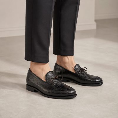 CMR CHAMARIPA Zapatos que Aumentan la Estatura para Hombre | Mocasines de Cuero de Avestruz Negro 5 CM