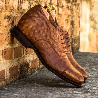 CMR CHAMARIPA Zapatos para Hombres Bajos | Zapatos Oxford de Cuero de Avestruz Marrón 7 CM
