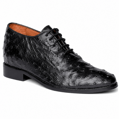 CMR CHAMARIPA Zapatos con Altura para Hombre | Zapatos Oxford de Cuero de Avestruz Negro 7 CM