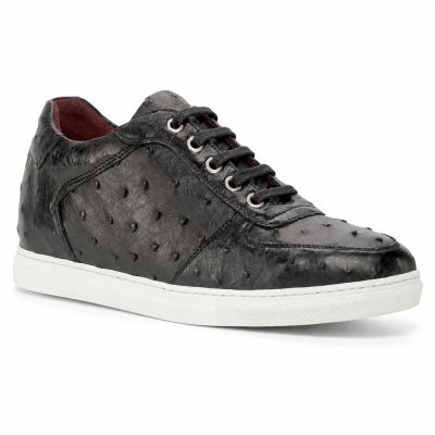 CMR CHAMARIPA Zapatillas con Alzas para Hombre | Zapatillas Deportivas de Cuero de Avestruz Negro 7 CM