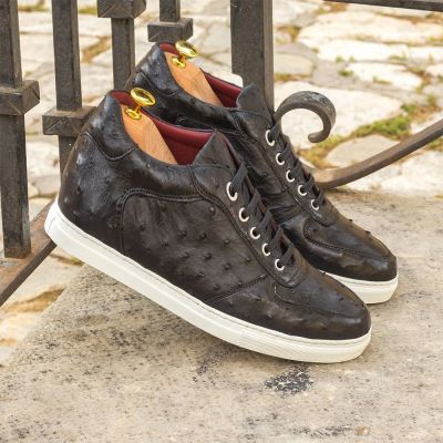 CMR CHAMARIPA Zapatillas con Alzas para Hombre | Zapatillas Deportivas de Cuero de Avestruz Negro 7 CM