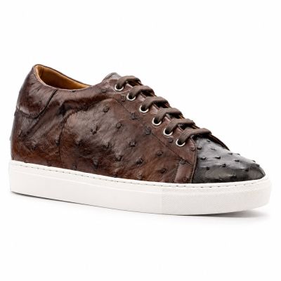 CMR CHAMARIPA Zapatillas con Alzas para Hombre | Zapatillas Deportivas de Cuero de Avestruz Marrón Oscuro 7 CM