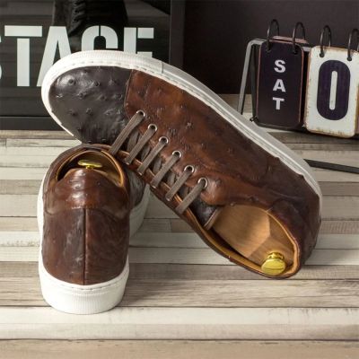 CMR CHAMARIPA Zapatillas con Alzas para Hombre | Zapatillas Deportivas de Cuero de Avestruz Marrón Oscuro 7 CM