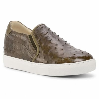 CMR CHAMARIPA Zapatos con Alzas para Hombre | Zapatos Informales Slip-On de Cuero de Avestruz Oliva 6 CM