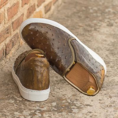 CMR CHAMARIPA Zapatos con Alzas para Hombre | Zapatos Informales Slip-On de Cuero de Avestruz Oliva 6 CM