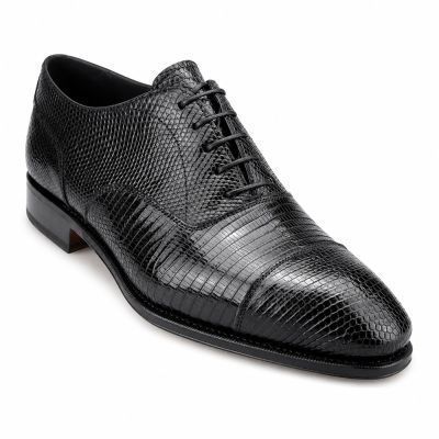 CMR CHAMARIPA Zapatos con alza para hombre | Zapatos Oxford negros de piel de lagarto 7 CM
