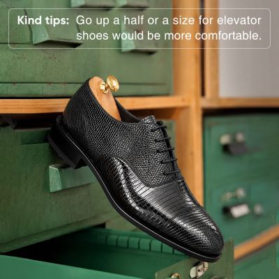 CMR CHAMARIPA Zapatos con alza para hombre | Zapatos Oxford negros de piel de lagarto 7 CM