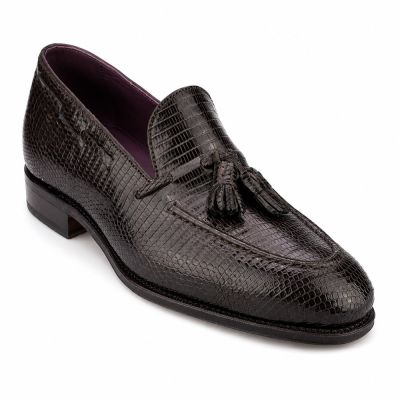 CMR CHAMARIPA Zapatos elevadores para hombre | Mocasines marrones con borlas de piel de lagarto 5 CM