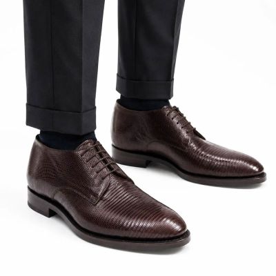 CMR CHAMARIPA Zapatos elevadores para hombre | Zapatos Derby marrones de piel de lagarto 7 CM