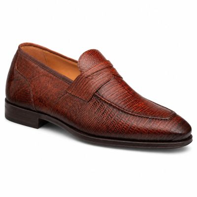 CMR CHAMARIPA Zapatos de aumento de estatura para hombre | Mocasines Penny caoba de piel de lagarto 5 CM