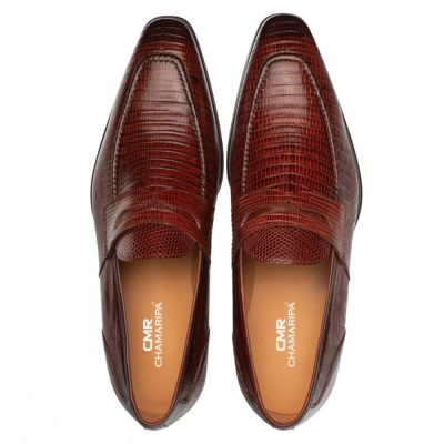 CMR CHAMARIPA Zapatos de aumento de estatura para hombre | Mocasines Penny caoba de piel de lagarto 5 CM