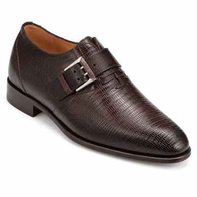 CMR CHAMARIPA Zapatos de altura para hombre | Zapatos Monk Strap marrones de piel de lagarto 7 CM
