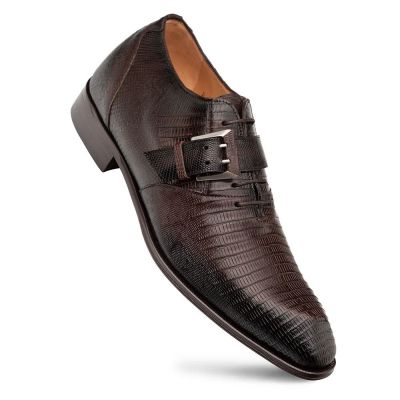 CMR CHAMARIPA Zapatos de altura para hombre | Zapatos Monk Strap marrones de piel de lagarto 7 CM