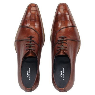 CMR CHAMARIPA Zapatos de vestir con alza para hombre | Zapatos Oxford coñac de piel de lagarto 7 CM