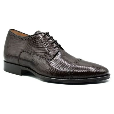 CMR CHAMARIPA Zapatos de aumento de estatura para hombre | Zapatos Derby marrones de piel de lagarto 7 CM