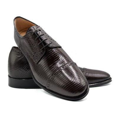 CMR CHAMARIPA Zapatos de aumento de estatura para hombre | Zapatos Derby marrones de piel de lagarto 7 CM