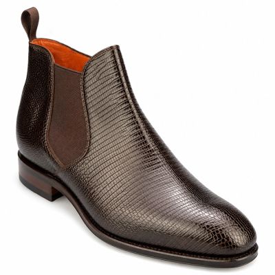 CMR CHAMARIPA Botas con alza para hombre | Botines Chelsea marrones de piel de lagarto 7 CM