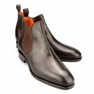 CMR CHAMARIPA Botas con alza para hombre | Botines Chelsea marrones de piel de lagarto 7 CM