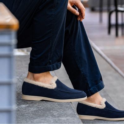 CMR CHAMARIPA Zapatos con Alzas Hombre | Mocasines Ante Marino con Pelo 5 CM