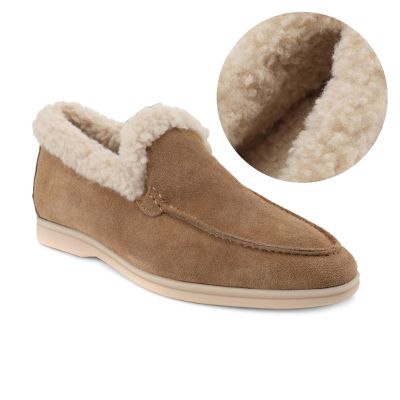 CMR CHAMARIPA Zapatos con Alzas Hombre | Mocasines Ante Caramelo con Pelo 5 CM