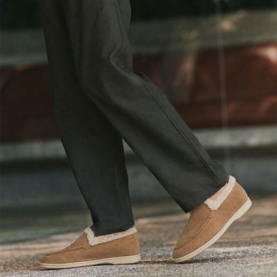 CMR CHAMARIPA Zapatos con Alzas Hombre | Mocasines Ante Caramelo con Pelo 5 CM