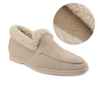 CMR CHAMARIPA Zapatos con Alzas Hombre | Mocasines Ante Beige con Pelo 5 CM