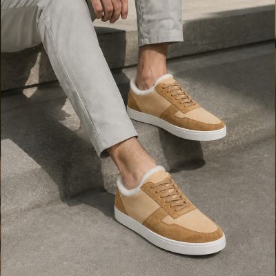 CMR CHAMARIPA Zapatillas con Alzas Hombre | Zapatillas Ante Beige con Pelo 6 CM